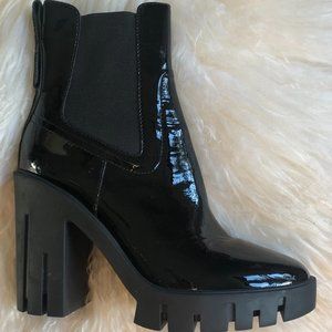 VERONICA BEARD Soft Patent Leather platform Chelsea Bootie, Org $450